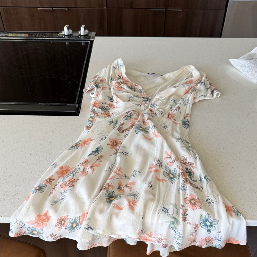 Floral White & Peach womens Dress